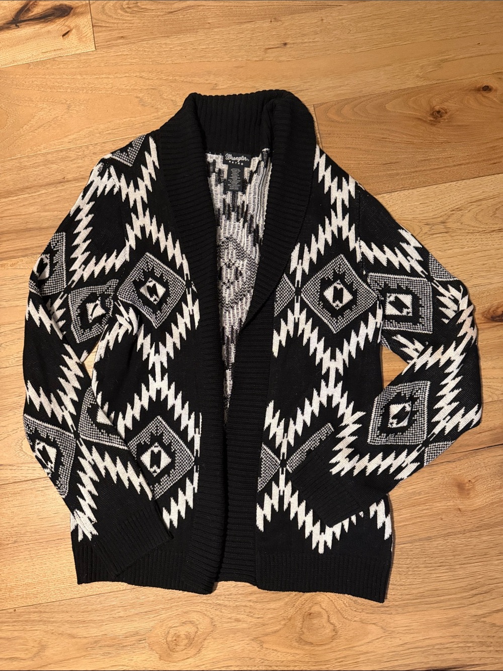 Wrangler Womens Black and White western retro Open-Front Cardigan